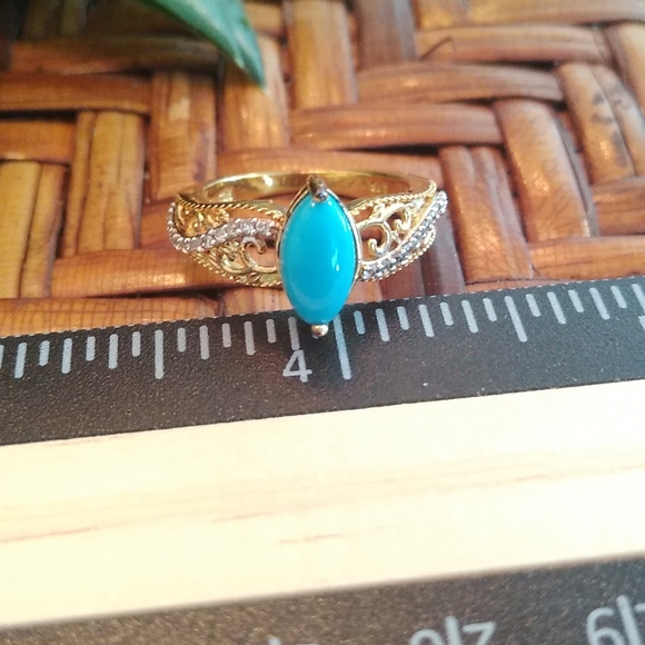 ARIZONA SLEEPING BEAUTY TURQUOISE, CAMBODIAN ZIRCON RING - Picture 4 of 9